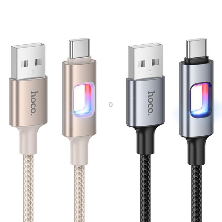 hoco U144 Colorful LED 3A USB to Type-C Charging Data Cable, Length: 1.2m(Black)