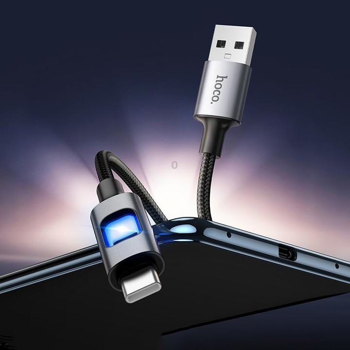 hoco U144 Colorful LED 3A USB to Type-C Charging Data Cable, Length: 1.2m(Black)