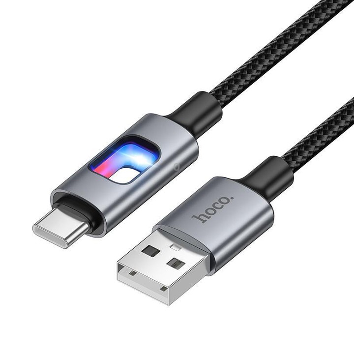 hoco U144 Colorful LED 3A USB to Type-C Charging Data Cable, Length: 1.2m(Black)