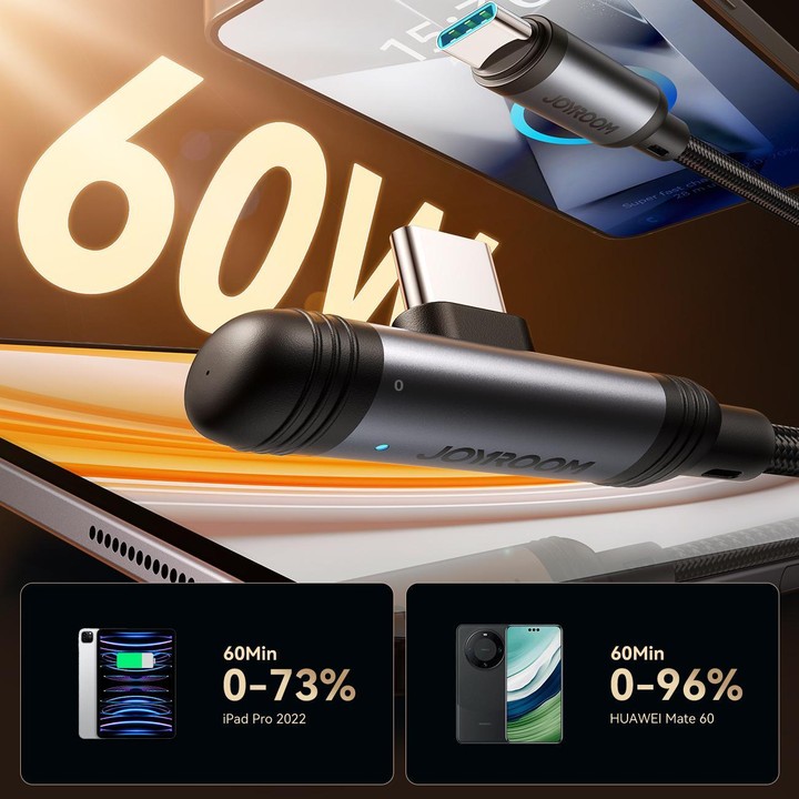 JOYROOM S-A56 EnjoyX Series 60W Type-C to Type-C 90 Degree Fast Charging Data Cable, Length:1.2m(Black)