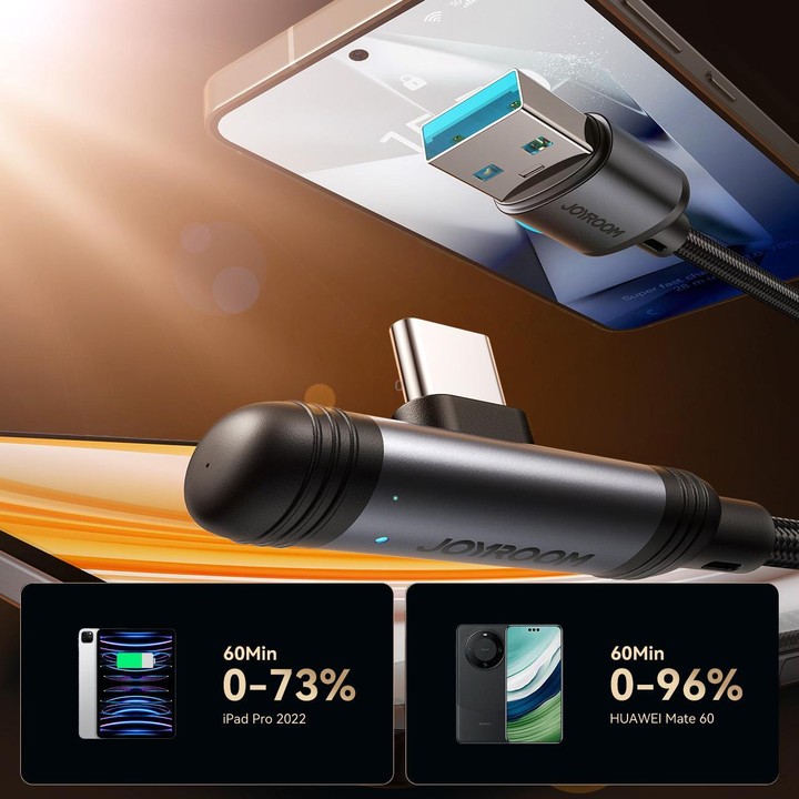 JOYROOM S-A56 EnjoyX Series 3A USB to Type-C 90 Degree Fast Charging Data Cable, Length:1.2m(Black)