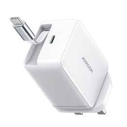 JOYROOM JR-TCL06 67W USB-C / Type-C Port GaN Fast Charger with Retractable Cable, UK Plug(White)