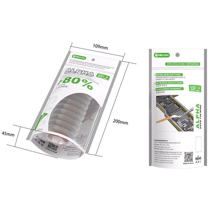 Mijing 10 in 1 Motherboard IC Chip Cleaning Alpha Tin-Absorbing Wire, Model:AR-2020