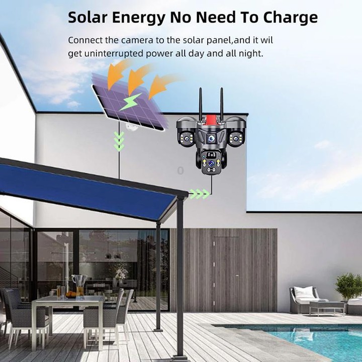 D31 9MP Multi-lens Panoramic Solar Surveillance PTZ Dome Camera, Model:Southeast Asia WiFi(Black)