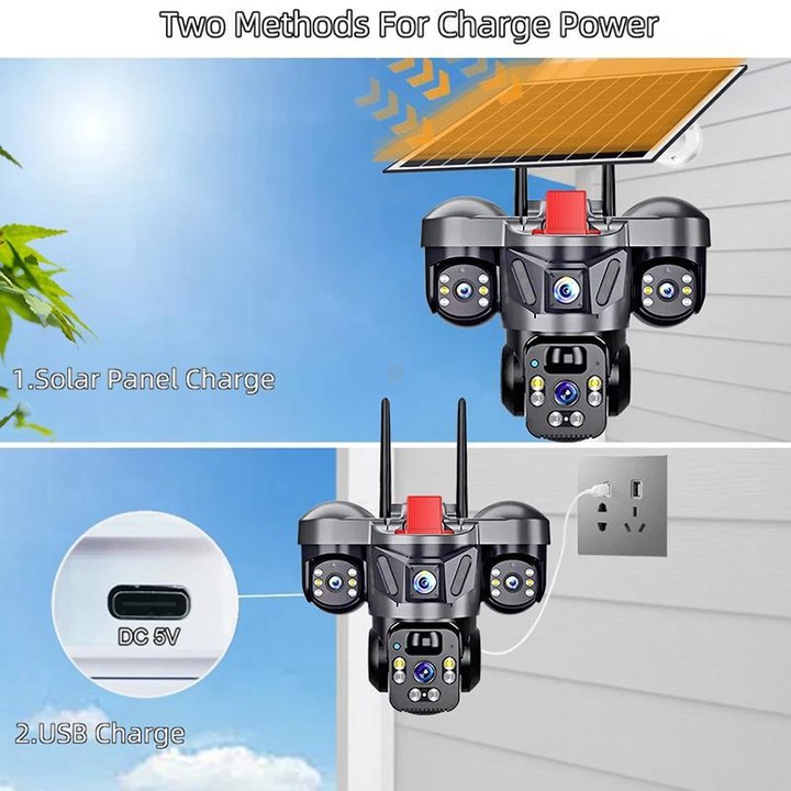 D31 9MP Multi-lens Panoramic Solar Surveillance PTZ Dome Camera, Model:Southeast Asia 4G(Black)