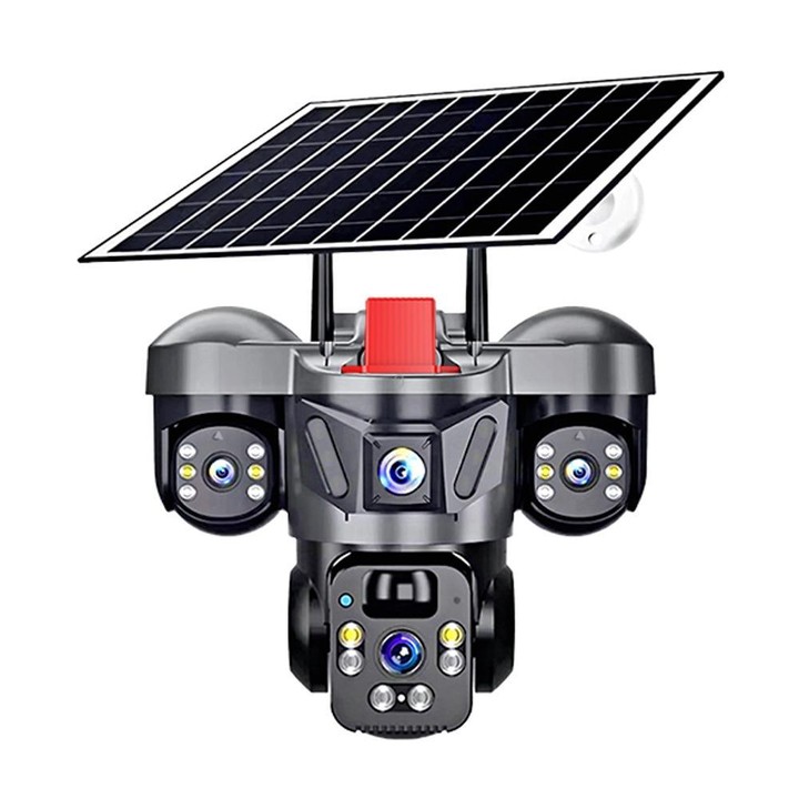 D31 9MP Multi-lens Panoramic Solar Surveillance PTZ Dome Camera, Model:Southeast Asia 4G(Black)