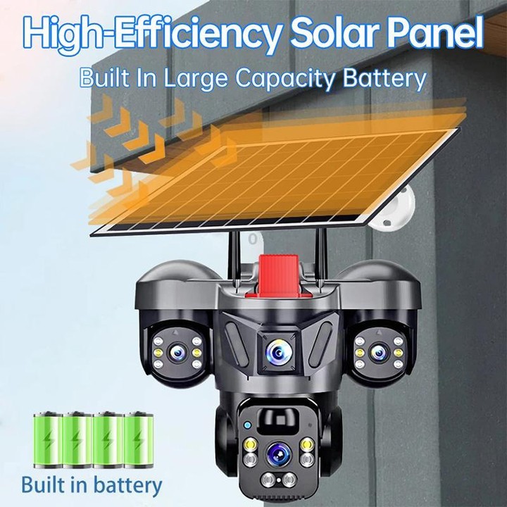 D31 9MP Multi-lens Panoramic Solar Surveillance PTZ Dome Camera, Model:European 4G(Black)