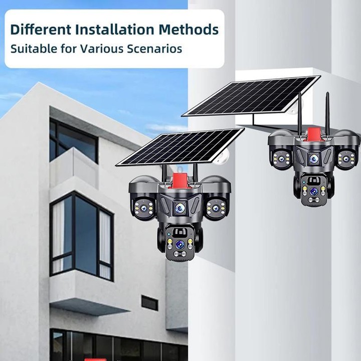 D31 9MP Multi-lens Panoramic Solar Surveillance PTZ Dome Camera, Model:European 4G(Black)