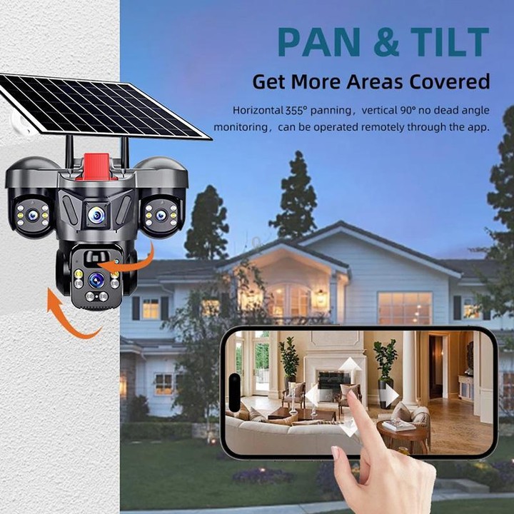D31 9MP Multi-lens Panoramic Solar Surveillance PTZ Dome Camera, Model:European 4G(Black)