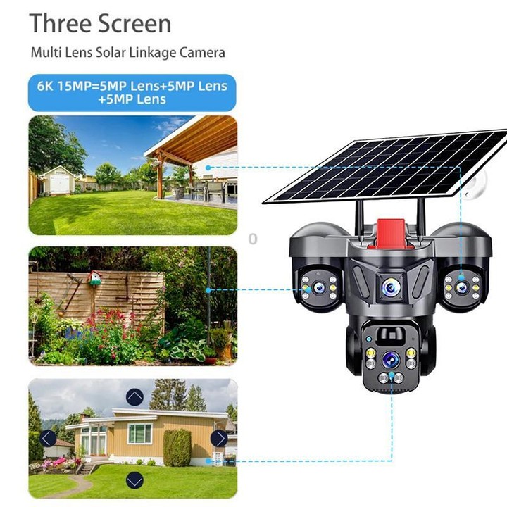 D31 9MP Multi-lens Panoramic Solar Surveillance PTZ Dome Camera, Model:European 4G(Black)