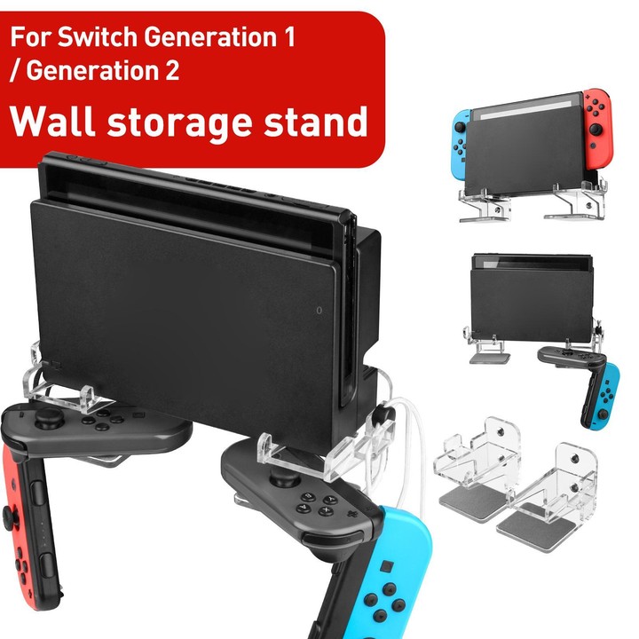 For Nintendo Switch 1 / 2 Acrylic Wall Split Symmetrical Storage Bracket(Transparent)