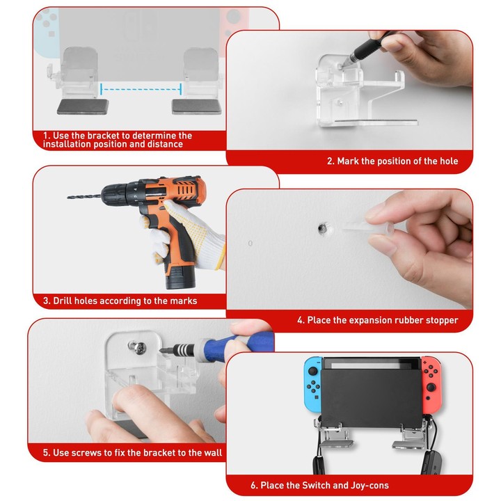 For Nintendo Switch 1 / 2 Acrylic Wall Split Symmetrical Storage Bracket(Transparent)