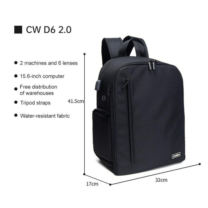 Cwatcun D6 Large II Camera Backpack Outdoor Waterproof Nylon DSLR Photography Bag, Size:32 x 17 x 41.5cm(Black)