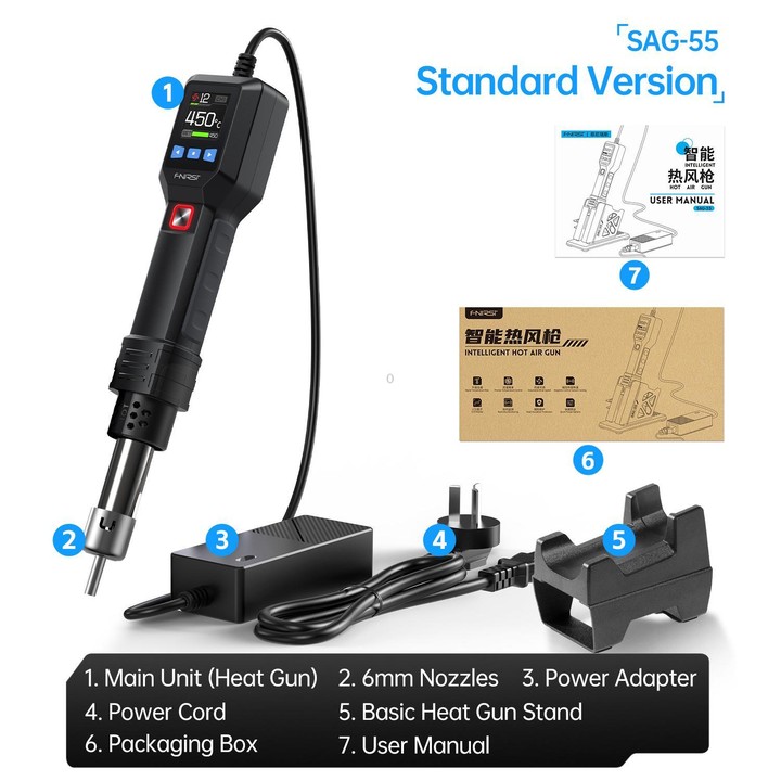 FNIRSI SAG-55 550W High Temperature Portable Micro Hot Air Gun, Type:Standard Ordinary Base(EU Plug)