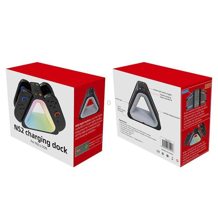 For Nintendo Switch 2 4 in 1 Triangle Handle Charging Base with RGB Light(Black)