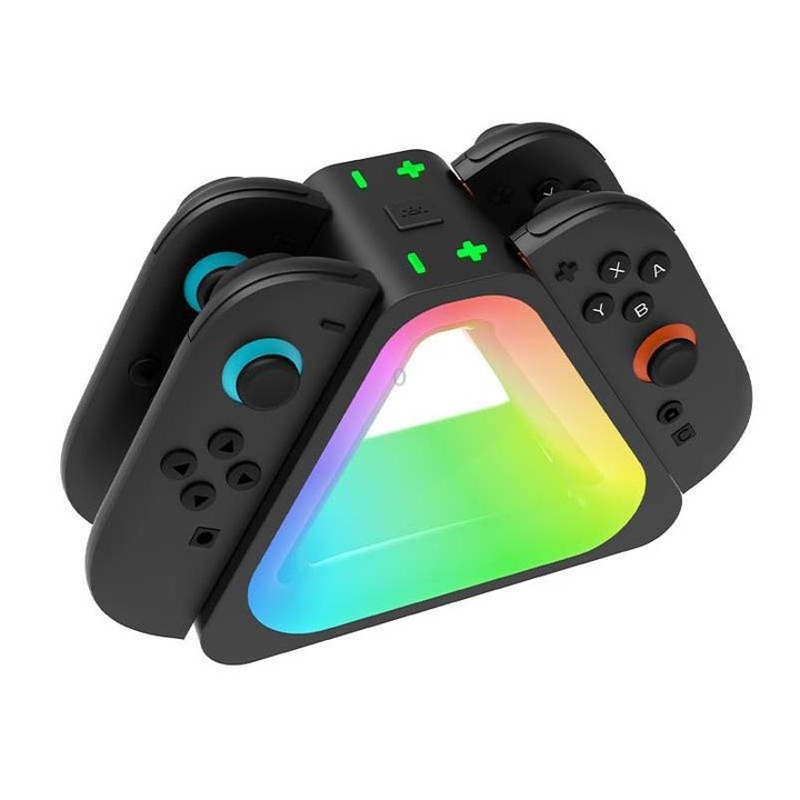 For Nintendo Switch 2 4 in 1 Triangle Handle Charging Base with RGB Light(Black)