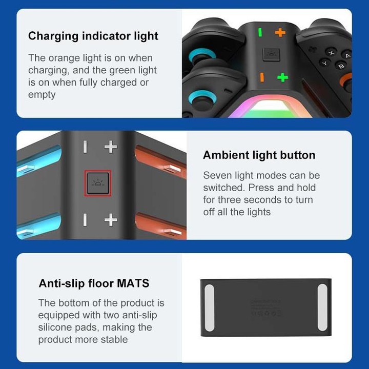 For Nintendo Switch 2 4 in 1 Triangle Handle Charging Base with RGB Light(Black)