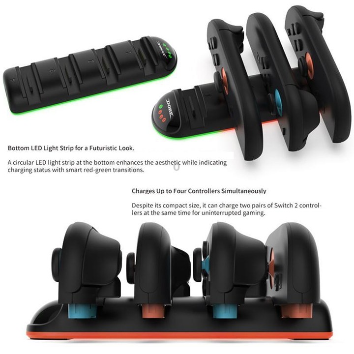 For Nintendo Switch 2 Handle 4 in 1 Charging Station with LED Display Light(Black)