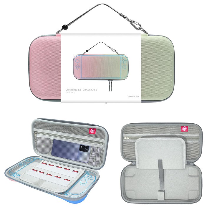 For Nintendo Switch 2 EVA Portable Shockproof Waterproof Portable Game Console Storage Bag(Pink Green)