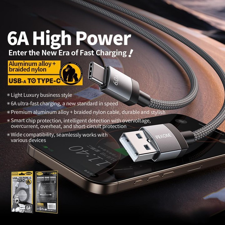 WK WDC-97 Kingkong Ruike Series Braided Charging Data Cable, USB to USB-C / Type-C Port, Length: 1m(Black)
