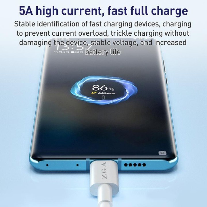 ZGA CB05 5A USB to Type-C Fully Compatible Fast Charging Data Cable, Length: 1m(White)