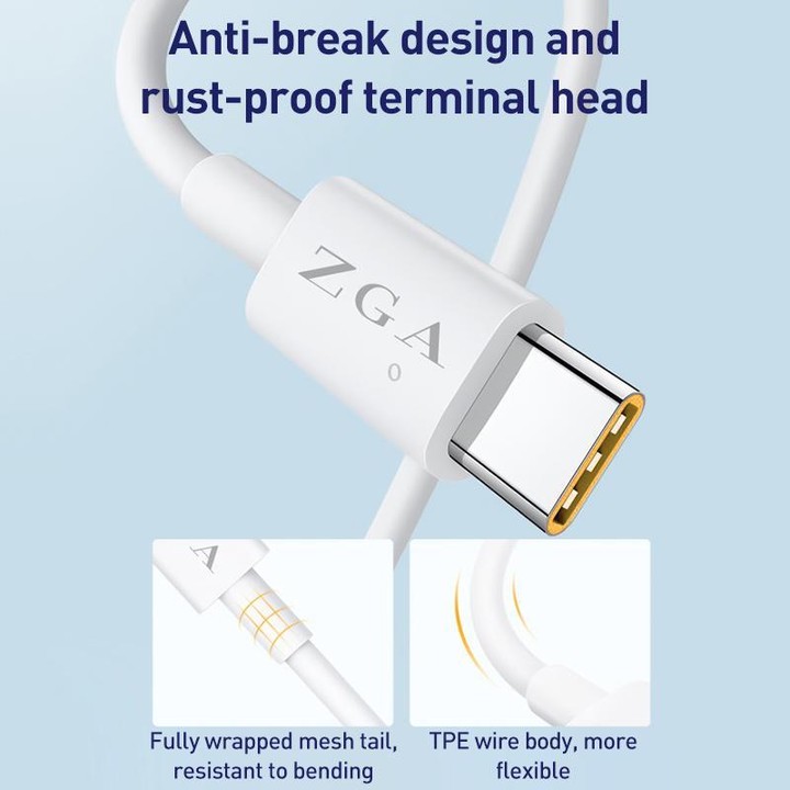 ZGA CB05 5A USB to Type-C Fully Compatible Fast Charging Data Cable, Length: 1m(White)
