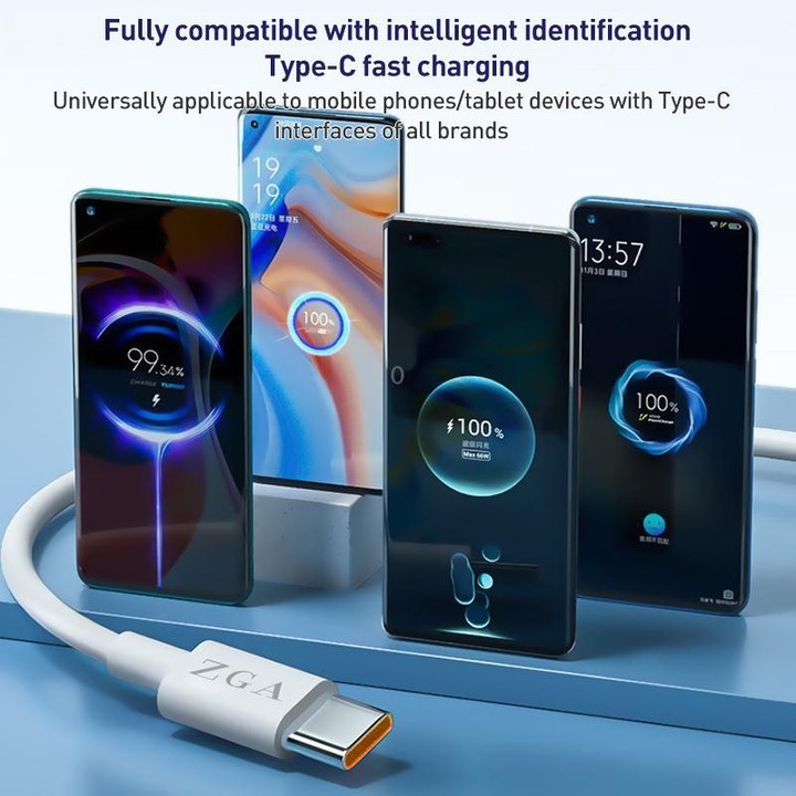 ZGA CB05 5A USB to Type-C Fully Compatible Fast Charging Data Cable, Length: 1m(White)