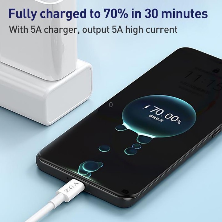 ZGA CB05 5A USB to Type-C Fully Compatible Fast Charging Data Cable, Length: 1m(White)