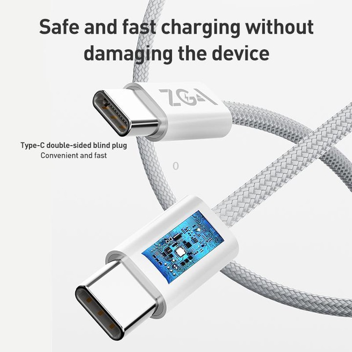 ZGA CB06 60W Type-C to Type-C Fast Charging Braided Data Cable, Length: 1m(White)