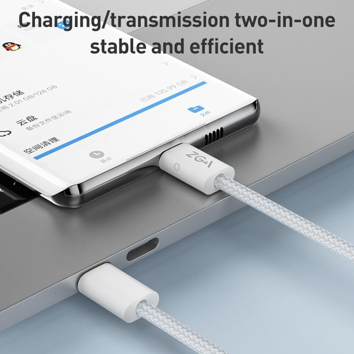 ZGA CB06 60W Type-C to Type-C Fast Charging Braided Data Cable, Length: 1m(White)