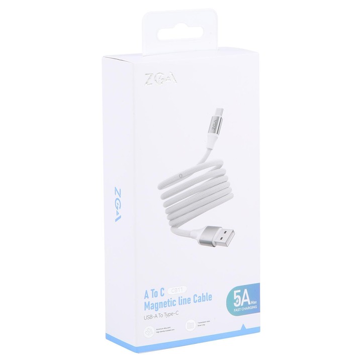 ZGA CB11 5A USB to Type-C Aluminum Alloy Magnetic Data Cable, Length: 1m(White)