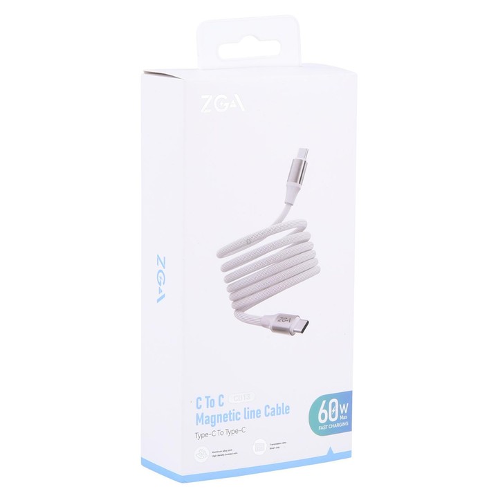 ZGA CB13 60W Type-C to Type-C Aluminum Alloy Magnetic Data Cable, Length: 1m(White)