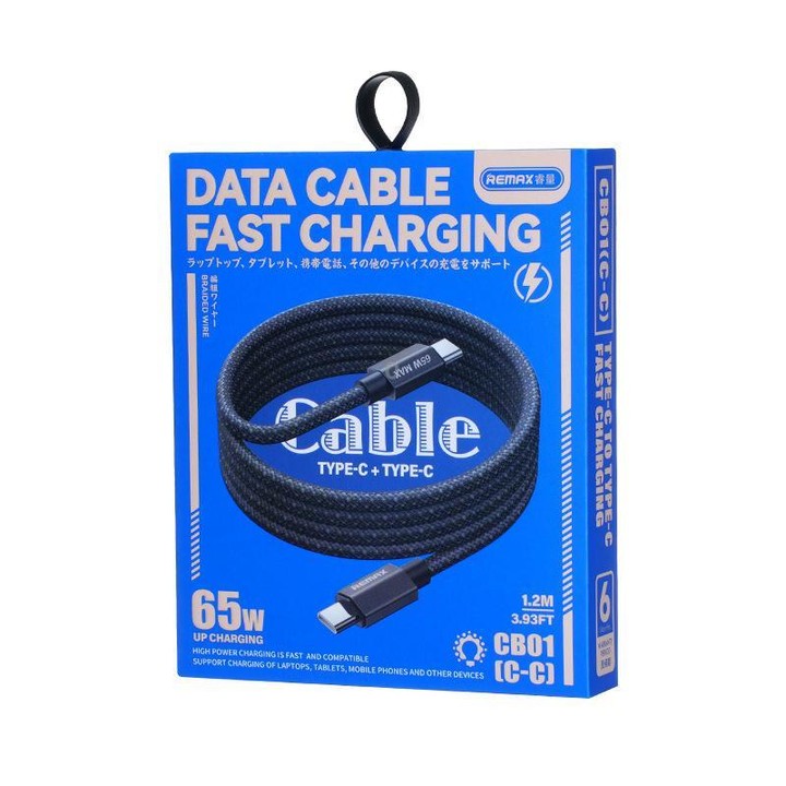 REMAX CB01 PD65W Type-C to Type-C Aluminum Alloy Braided Fast Charging Data Cable with LED Light, Length: 1.2m(Black)