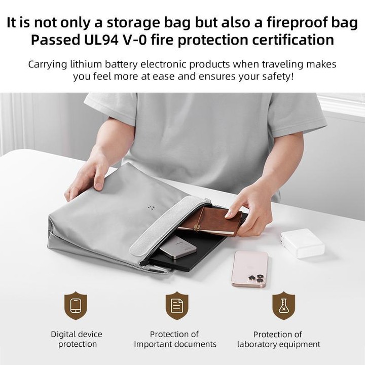 MOMAX SR55E 1-World Airliner Fireproof Storage Bag, Size: 265x373mm(Grey)