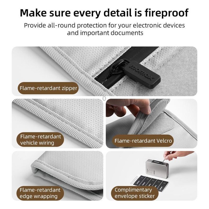 MOMAX SR55E 1-World Airliner Fireproof Storage Bag, Size: 265x373mm(Grey)