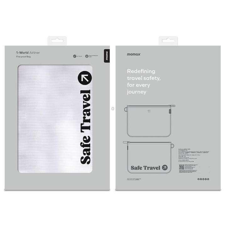MOMAX SR55E 1-World Airliner Fireproof Storage Bag, Size: 265x373mm(Grey)