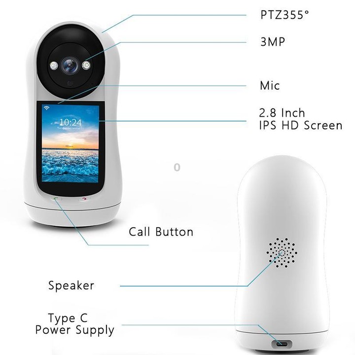 V5 3MP Home HD Full Color Two-Way Video Call Camera Support One-Click Call, US Plug(White)