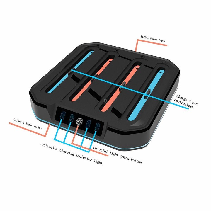For Nintendo Switch 2 KJH NS2-026 4 in 1 Game Controller Charging Stand with RGB Light(Black)