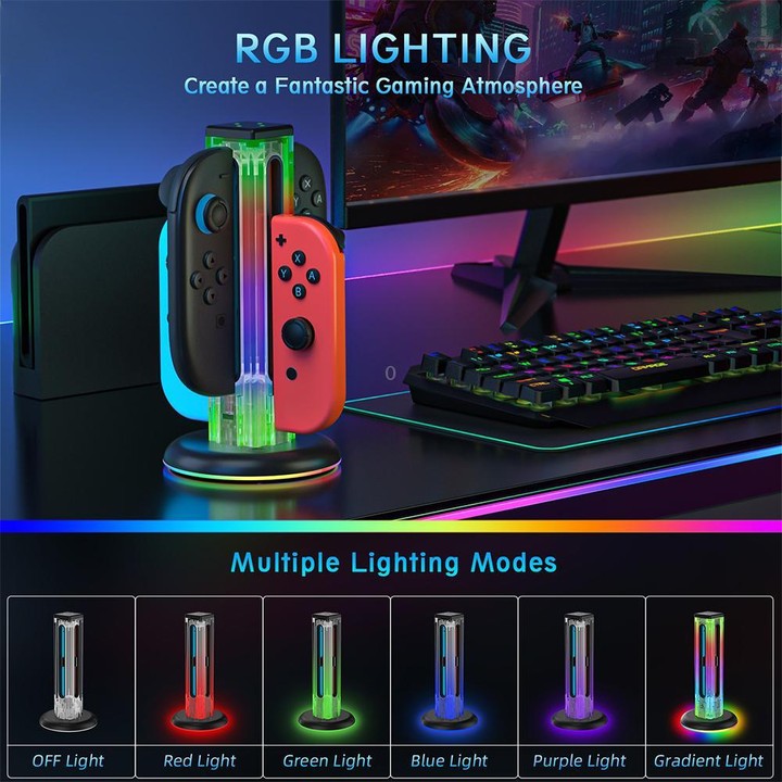 For Nintendo Switch 1 / 2 JYS NS2318 4 in 1 Game Controller Charging Dock with RGB Light(Transparent)