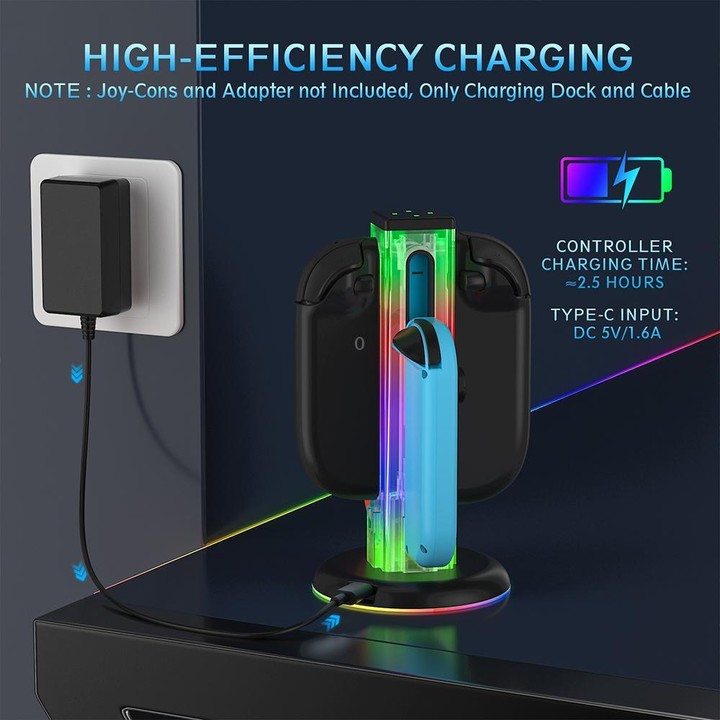 For Nintendo Switch 1 / 2 JYS NS2318 4 in 1 Game Controller Charging Dock with RGB Light(Transparent)