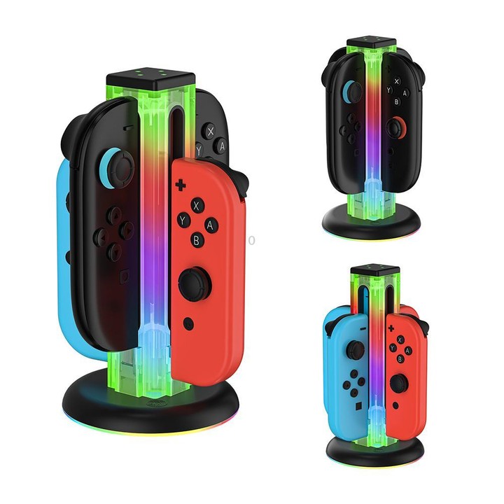 For Nintendo Switch 1 / 2 JYS NS2318 4 in 1 Game Controller Charging Dock with RGB Light(Transparent)