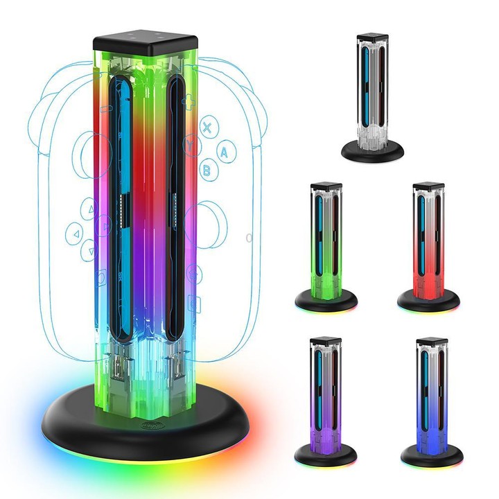 For Nintendo Switch 1 / 2 JYS NS2318 4 in 1 Game Controller Charging Dock with RGB Light(Transparent)