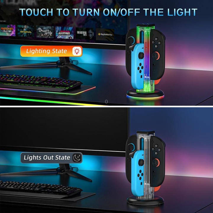 For Nintendo Switch 1 / 2 JYS NS2318 4 in 1 Game Controller Charging Dock with RGB Light(Transparent)