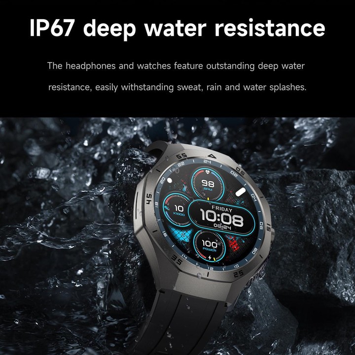 F38 Dual-ear Bluetooth Earphone Smart Watch IP67 Supports Heart Rate Monitoring, Watchband:Silicone(Black)