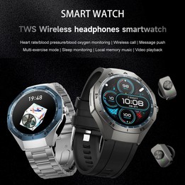 F38 Dual-ear Bluetooth Earphone Smart Watch IP67 Supports Heart Rate Monitoring, Watchband:Steel(Black)