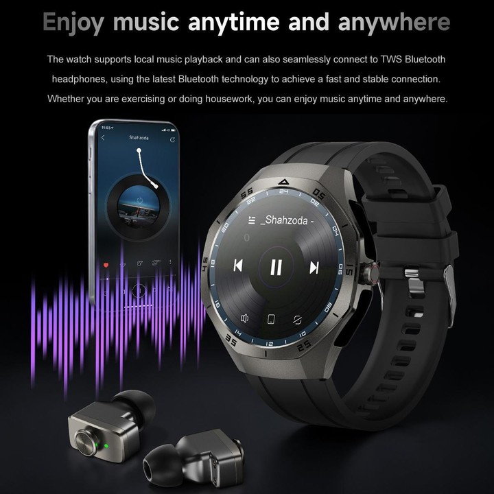 F38 Dual-ear Bluetooth Earphone Smart Watch IP67 Supports Heart Rate Monitoring, Watchband:Steel(Black)