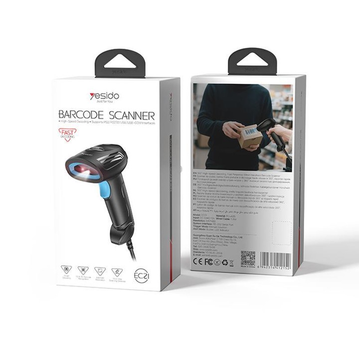 Yesido EC21 1D / 2D Wired Barcode Scanner(Black)
