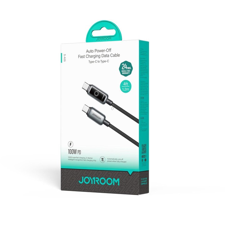 JOYROOM S-A55 StarFlight Series 100W Type-C to Type-C Auto Power-Off Fast Charging Data Cable, Length:1.2m(Black)