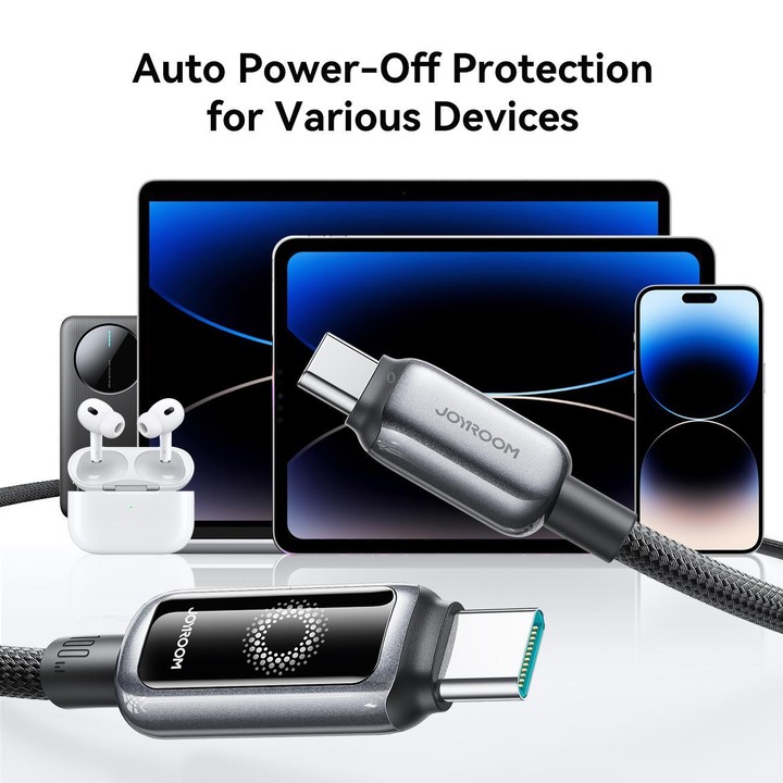 JOYROOM S-A55 StarFlight Series 100W Type-C to Type-C Auto Power-Off Fast Charging Data Cable, Length:1.2m(Black)