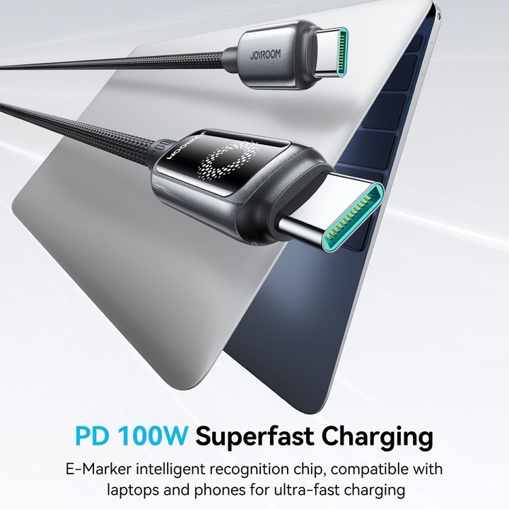 JOYROOM S-A55 StarFlight Series 100W Type-C to Type-C Auto Power-Off Fast Charging Data Cable, Length:1.2m(Black)